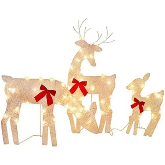 3 Pack Tinsel Reindeer Family Lighted 2D Deer Christmas Decor, with 60Lights - Picture 1 of 6